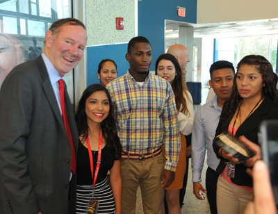 Donald Graham, the founder of the Opportunity Scholarship Program, spends some time with them after a luncheon in the fall.